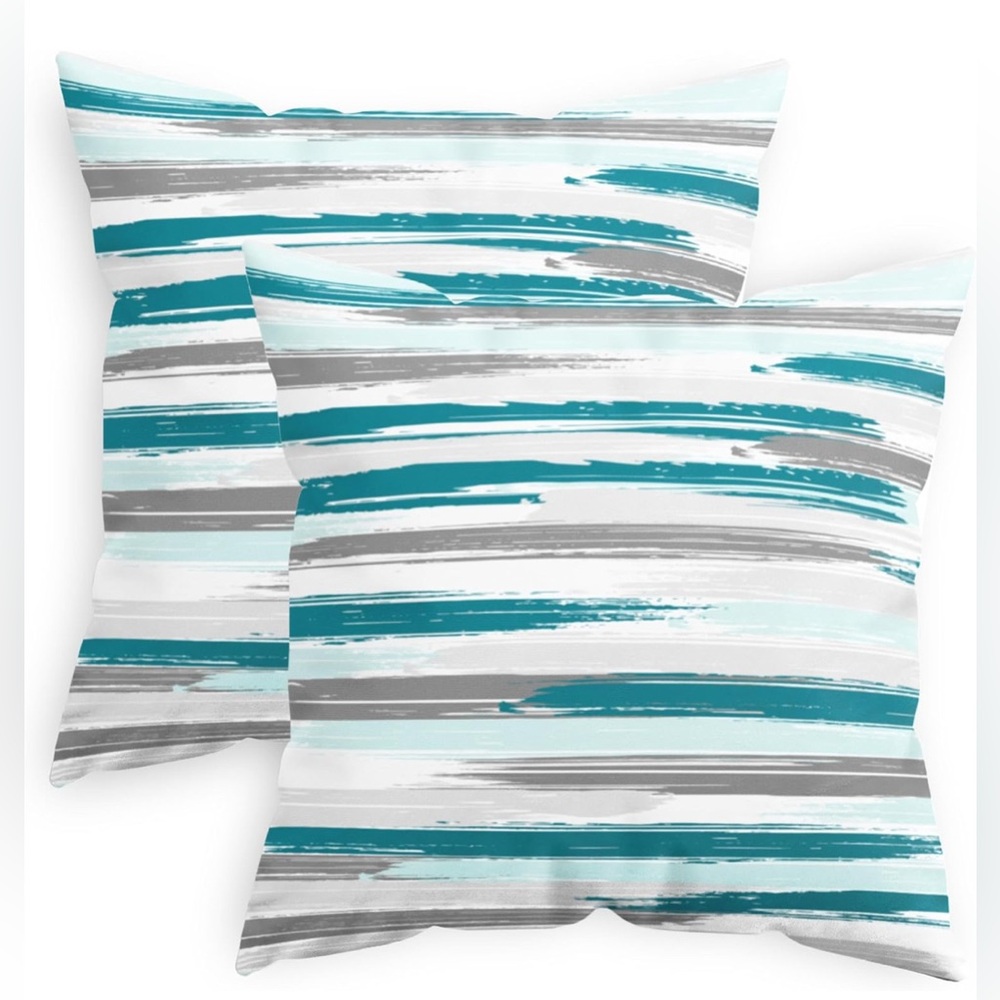 Pack of 2 Cozy Geometric Decorative Cushion Covers 18X18” Teal Aqua Grey